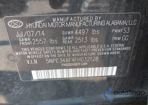 2015 Hyundai Sonata Sport из США, поврежденный, VIN 5NPE34AF4FH032128